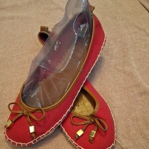 Red Canvas Ballet Flats with Bow
